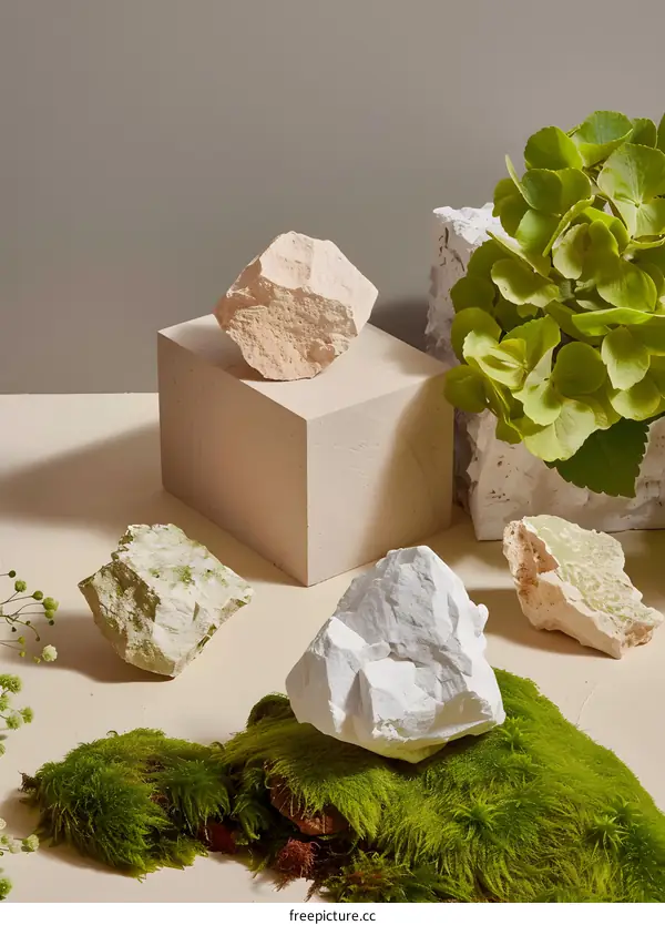 Natural Stone Still Life Photography with Green Moss