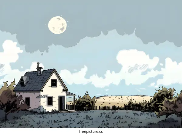 Hand Drawn Illustration of a Small White House