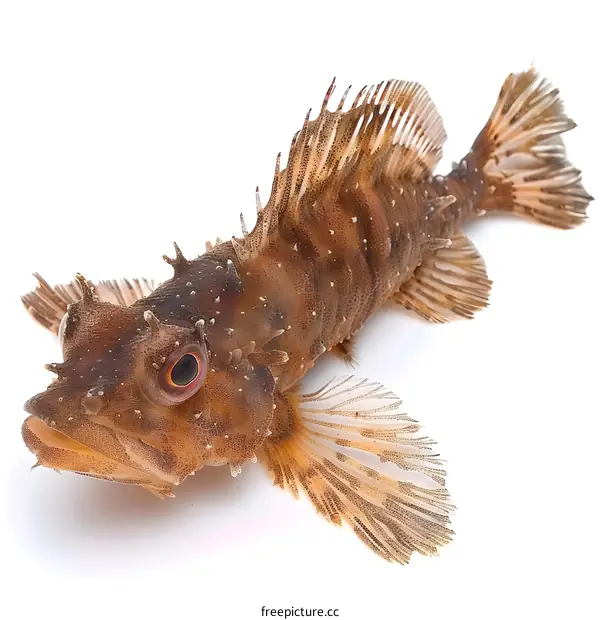 A small fish with a large head and a long, spiny dorsal fin.