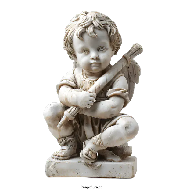 [Transparent Background PNG]White Stone Cherub Statue Sitting