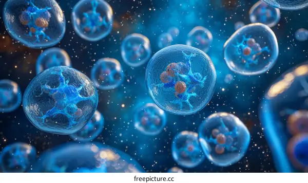 Abstract Illustration of Floating Cell Cluster