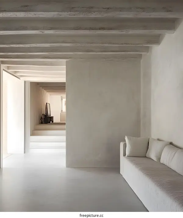 Minimalist Interior Design with Exposed Wooden Beams