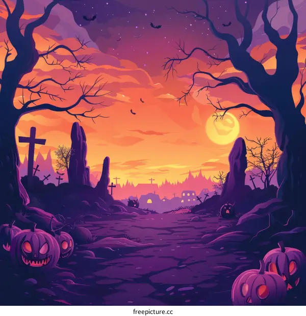 Spooky Halloween Graveyard at Night