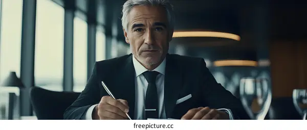 Portrait of a Businessman Writing in a Meeting Room