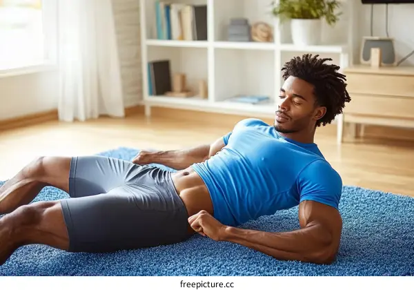 Man Doing Abdominal Exercises at Home