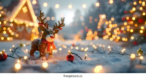 Christmas Reindeer in Snowy Cabin
