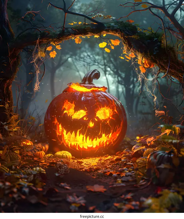 Halloween Pumpkin in the Woods