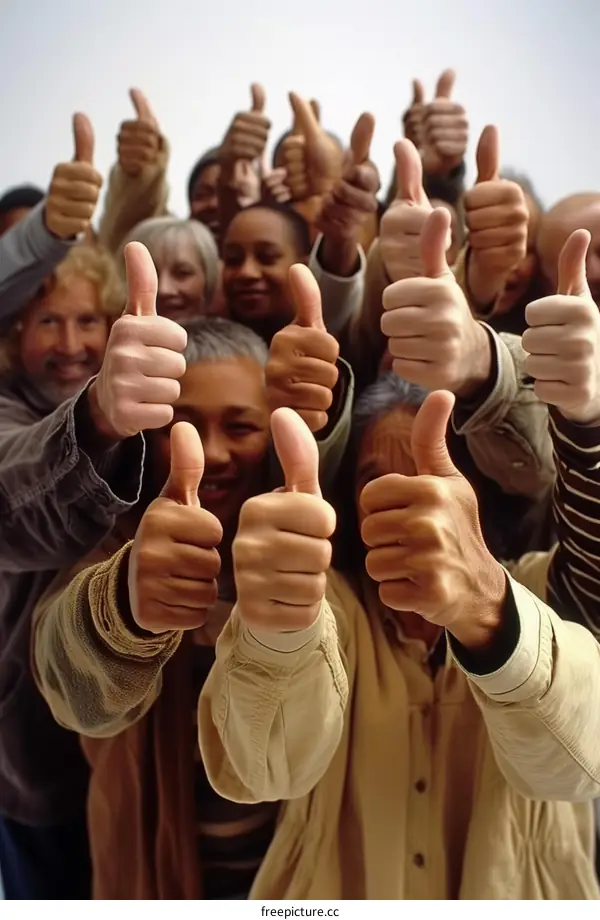 A group of diverse people giving thumbs up