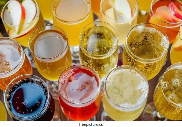 Variety of Sparkling Apple Cider in Glasses
