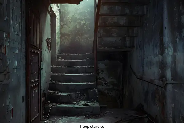 Old Abandoned Building With Stairs And Door