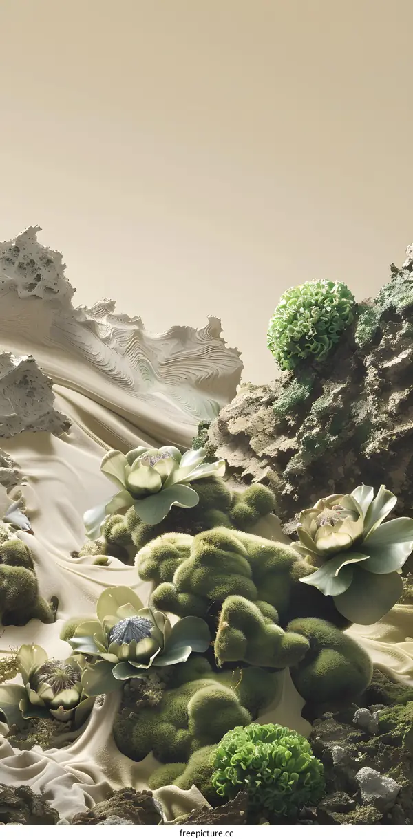 Abstract Art With Green Plants and Moss