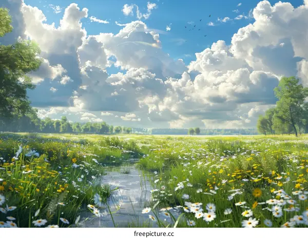 A Beautiful Summer Meadow Under a Cloudy Sky