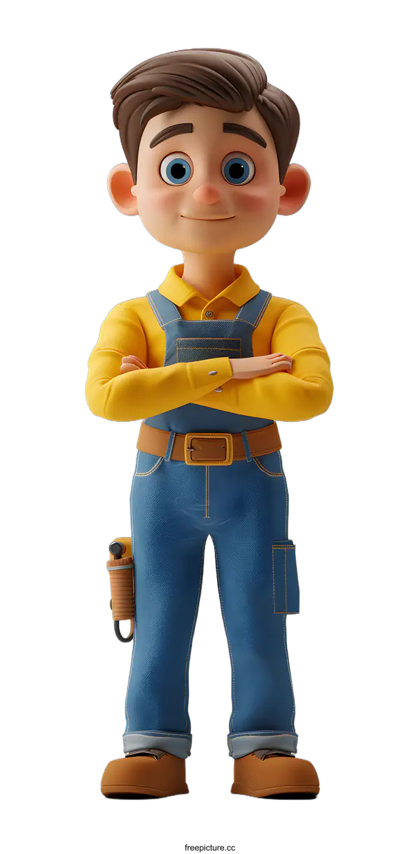 [Transparent Background PNG]Cartoon Character of a Boy in Overalls with a Tool Belt