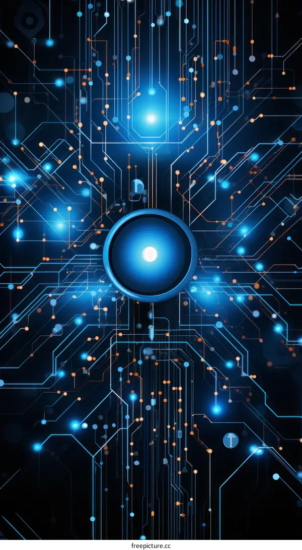 Blue and orange circuit board illustration