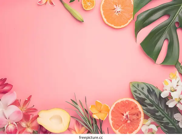 Tropical Fruits and Flowers Background
