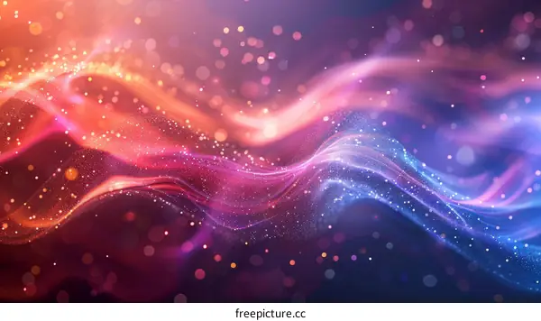 Colorful abstract background with glowing particles and waves
