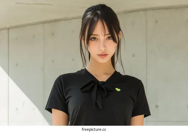 Asian Woman in Black Bow Tie Tee