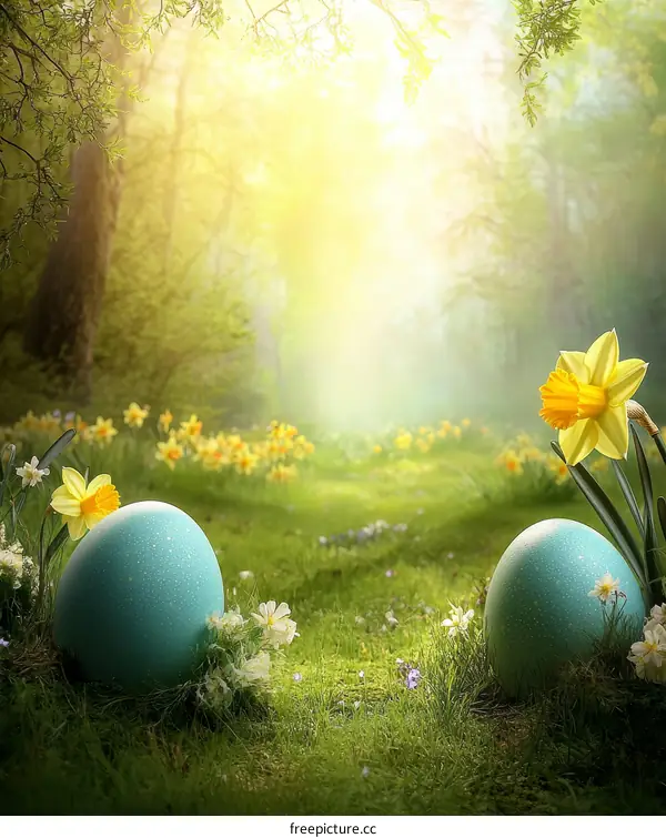 Easter Egg in a Spring Forest Scene