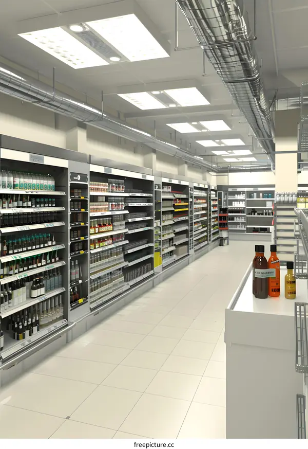 Empty Supermarket Aisle With Shelving