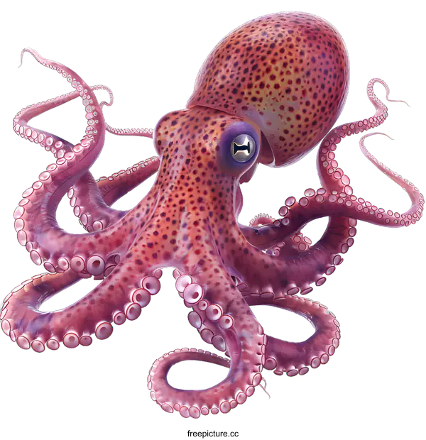 [Transparent Background PNG]Octopus with spread tentacles on white background