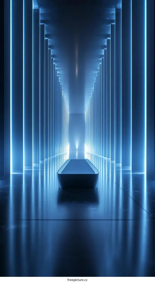 Neon Blue Corridor Display Platform