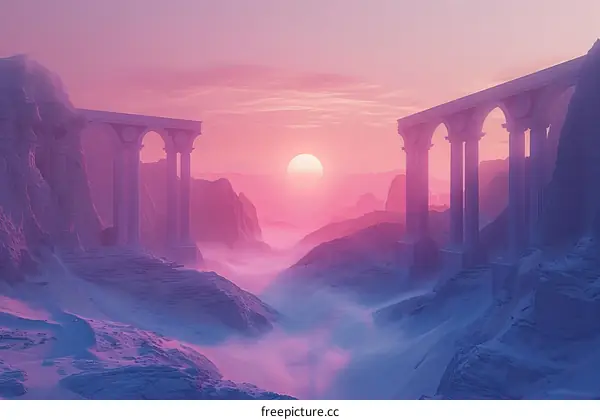 Desolate Fantasy Landscape with Ancient Ruins