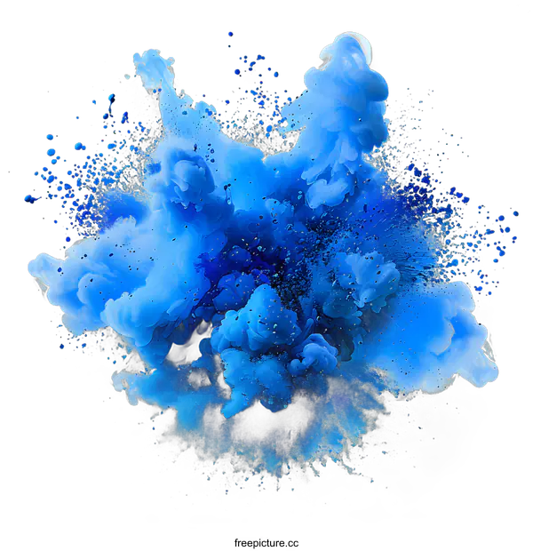 [Transparent Background PNG]Blue Ink Explosion on White Background