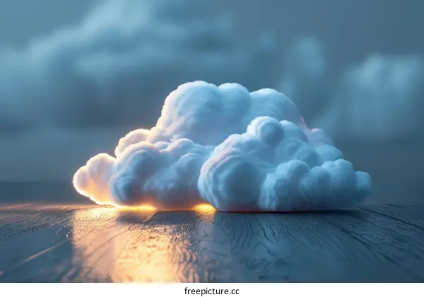 A soft and fluffy cloud afloat on a wooden surface