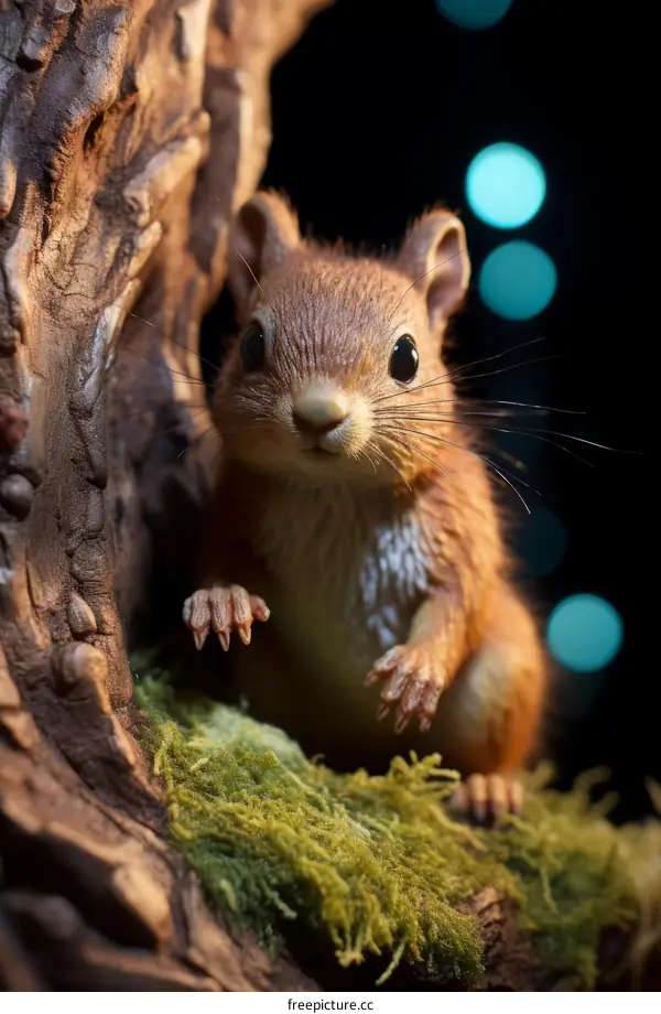 Small red squirrel on a tree branch