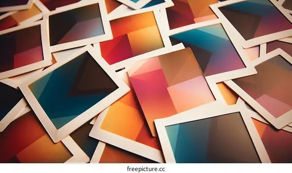 A pile of photos with different colors