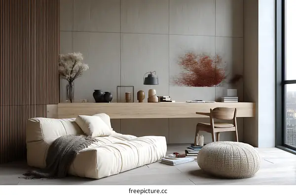 Modern Minimalist Beige Living Room Interior Design