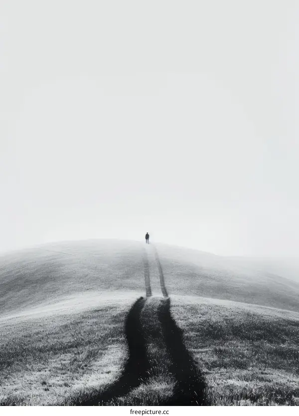 Man walking alone on a hill