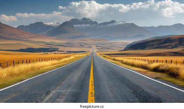 Scenic Road Through Mountains with Snow