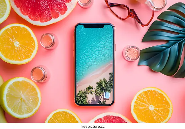 Summer Beach Vacation On Mobile Phone Screen