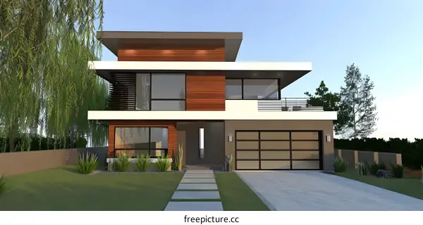Modern Two Story House with a Garage