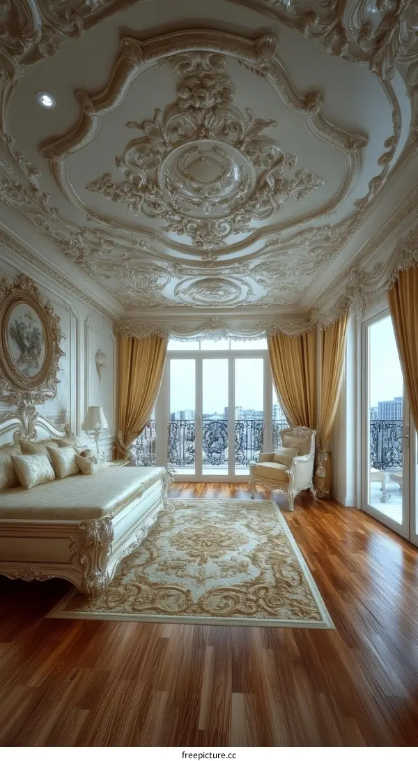 Luxury Bedroom Interior Design with Ornate Ceiling