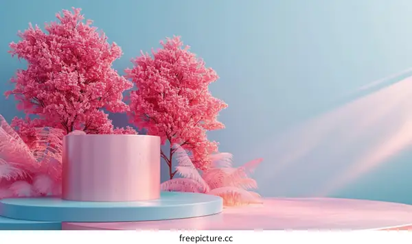 Pink Blossom Display Platform Illustration