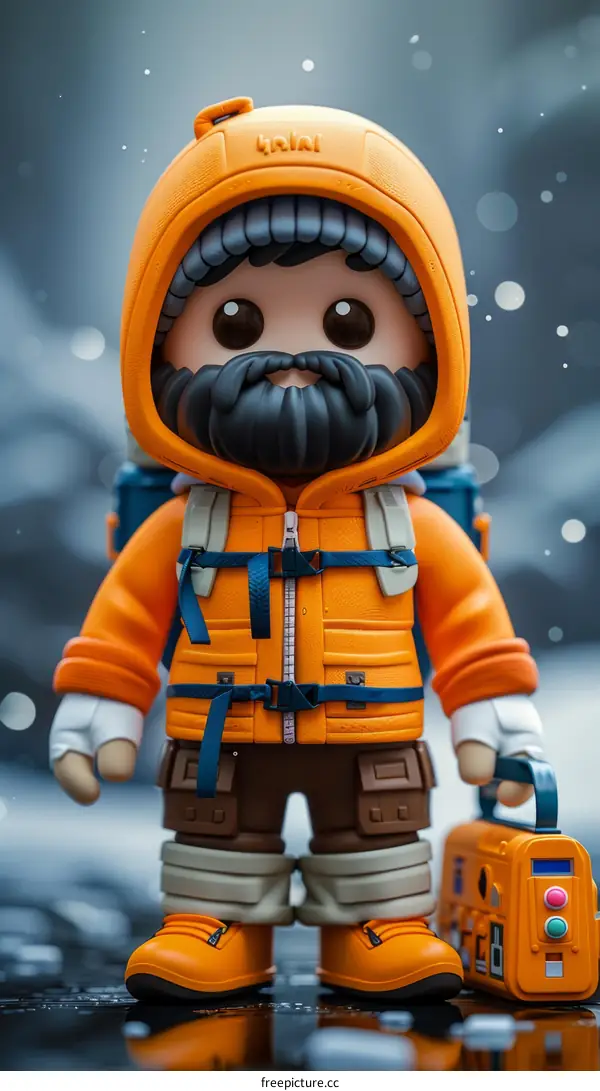 3D illustration of a man wearing an orange jacket and a beard