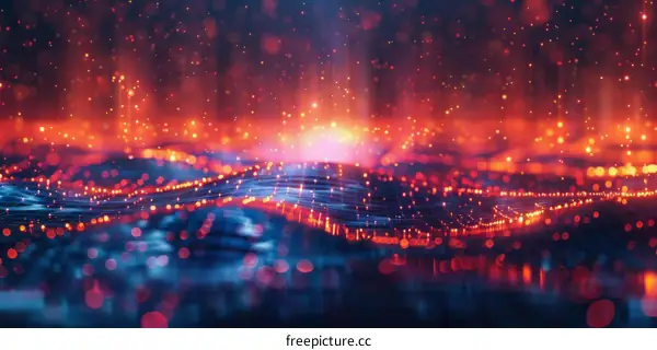 Abstract Blue and Red Glowing Particles Background