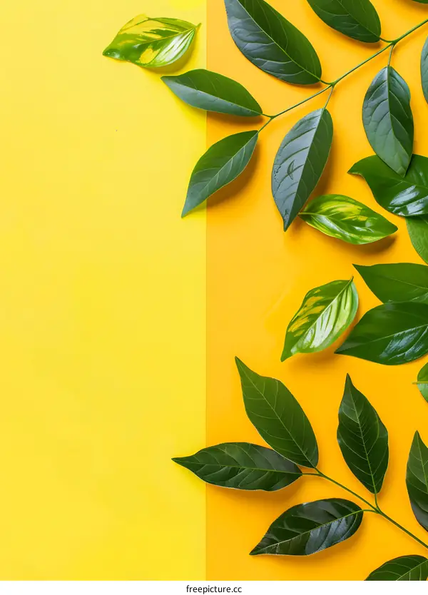 Green Leaves on Yellow and Orange Background