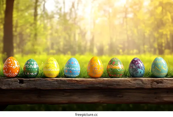 Colorful Easter Eggs in a Spring Forest