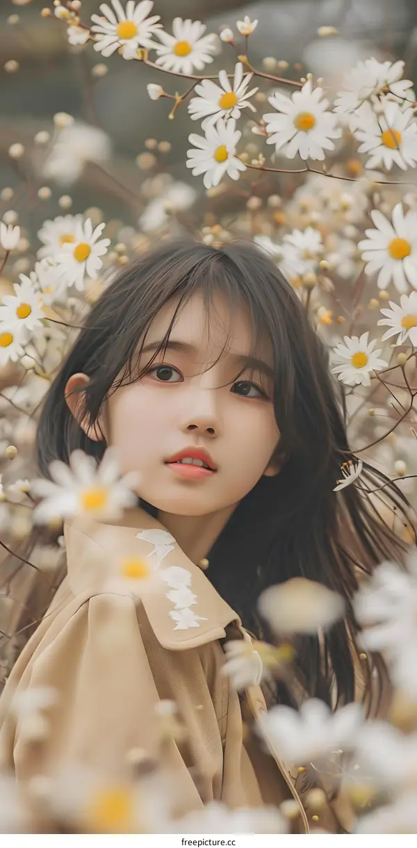 Beautiful Asian Woman in a Flower Field