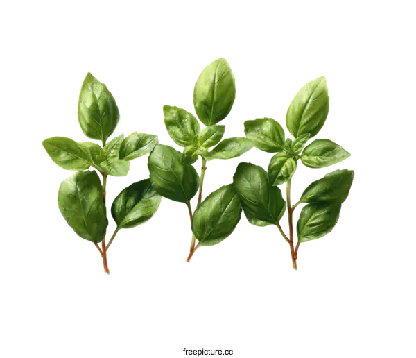 [Transparent Background PNG]Fresh Basil Leaves Close-up on White Background