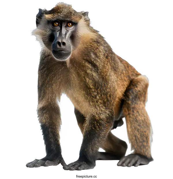 [Transparent Background PNG]Adult male Drill Baboon standing on all fours
