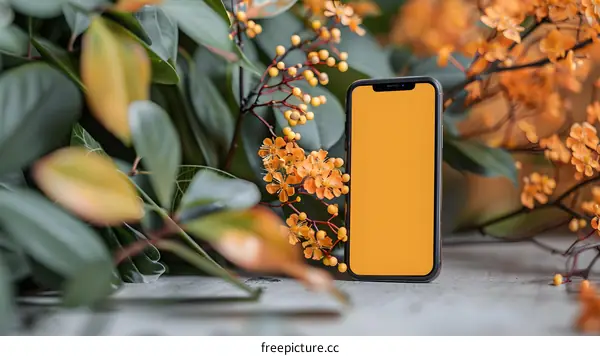 Orange Flowers and Smartphone Mockup