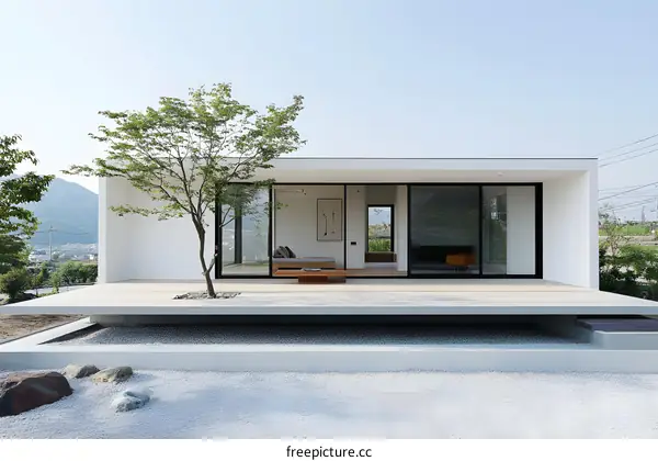 Modern Japanese House with Sliding Glass Doors and Minimalist Design
