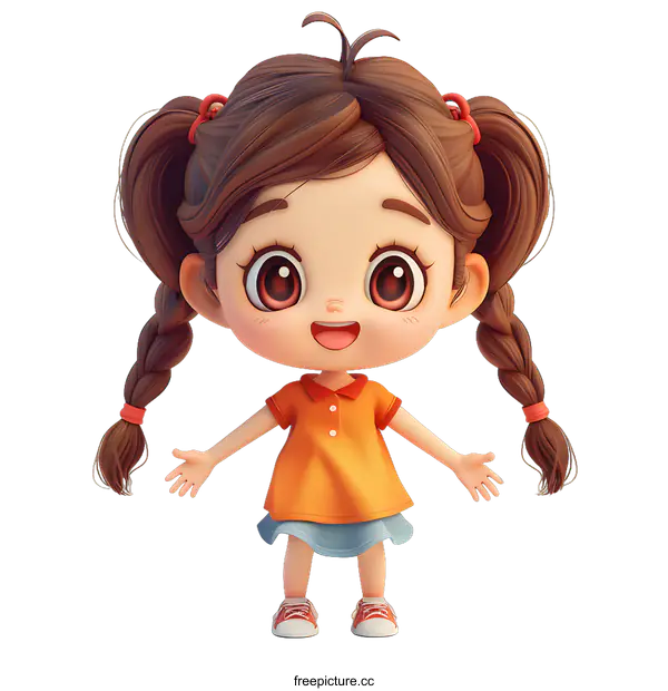 [Transparent Background PNG]cute cartoon girl with brown hair and blue eyes