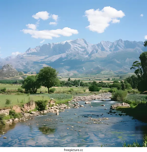 Mountain river landscape with rocks and trees