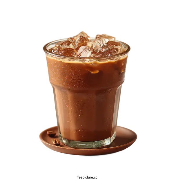 [Transparent Background PNG]Refreshing Iced Coffee with Ice Cubes in Glass Cup