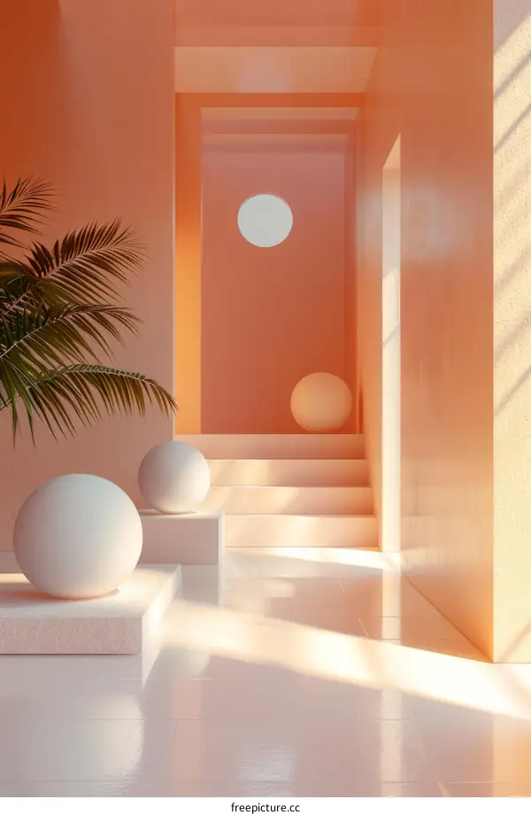 Pink Hallway with White Spheres